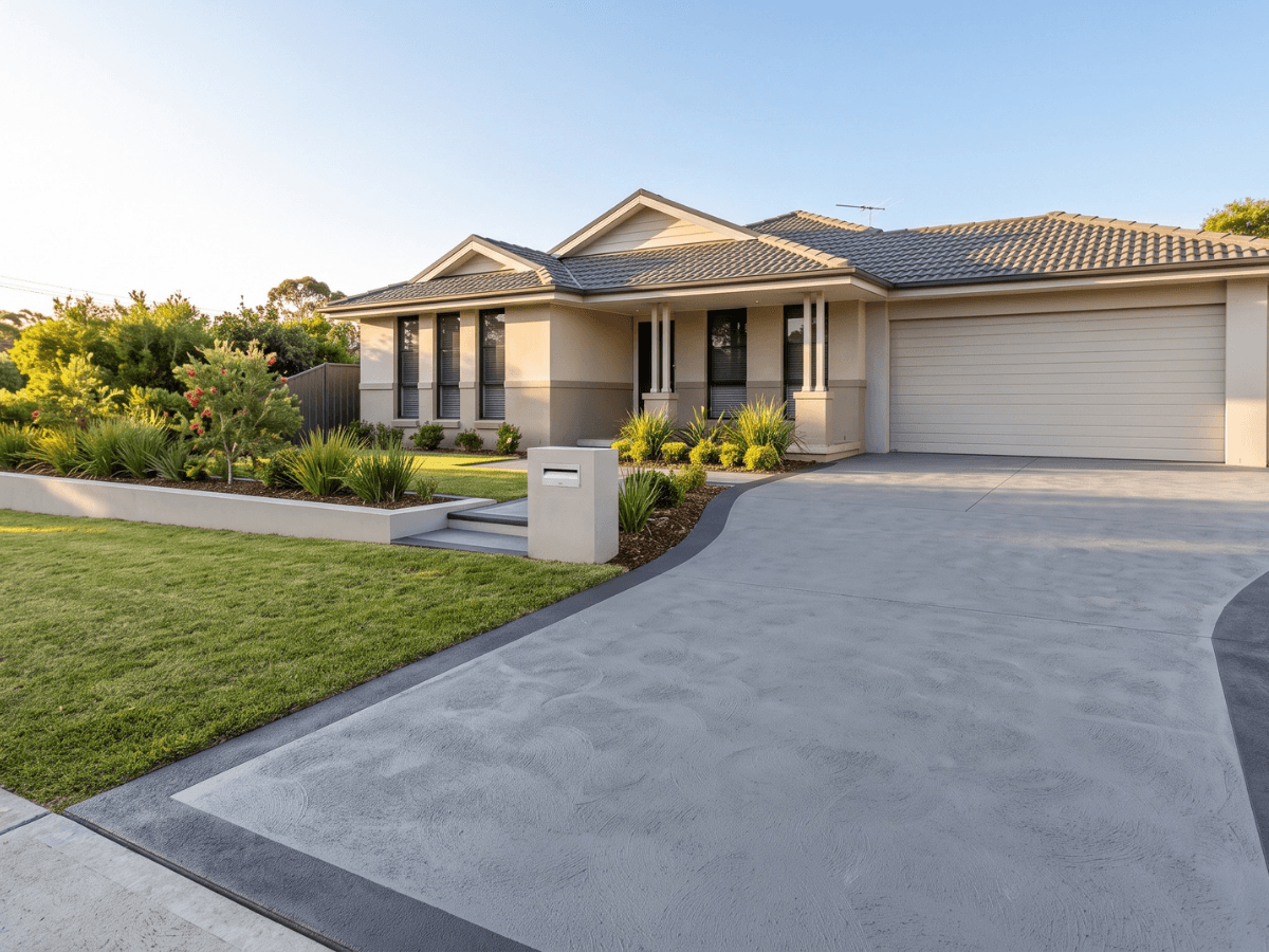 Concrete pathway resurfaced with a consistent charcoal finish