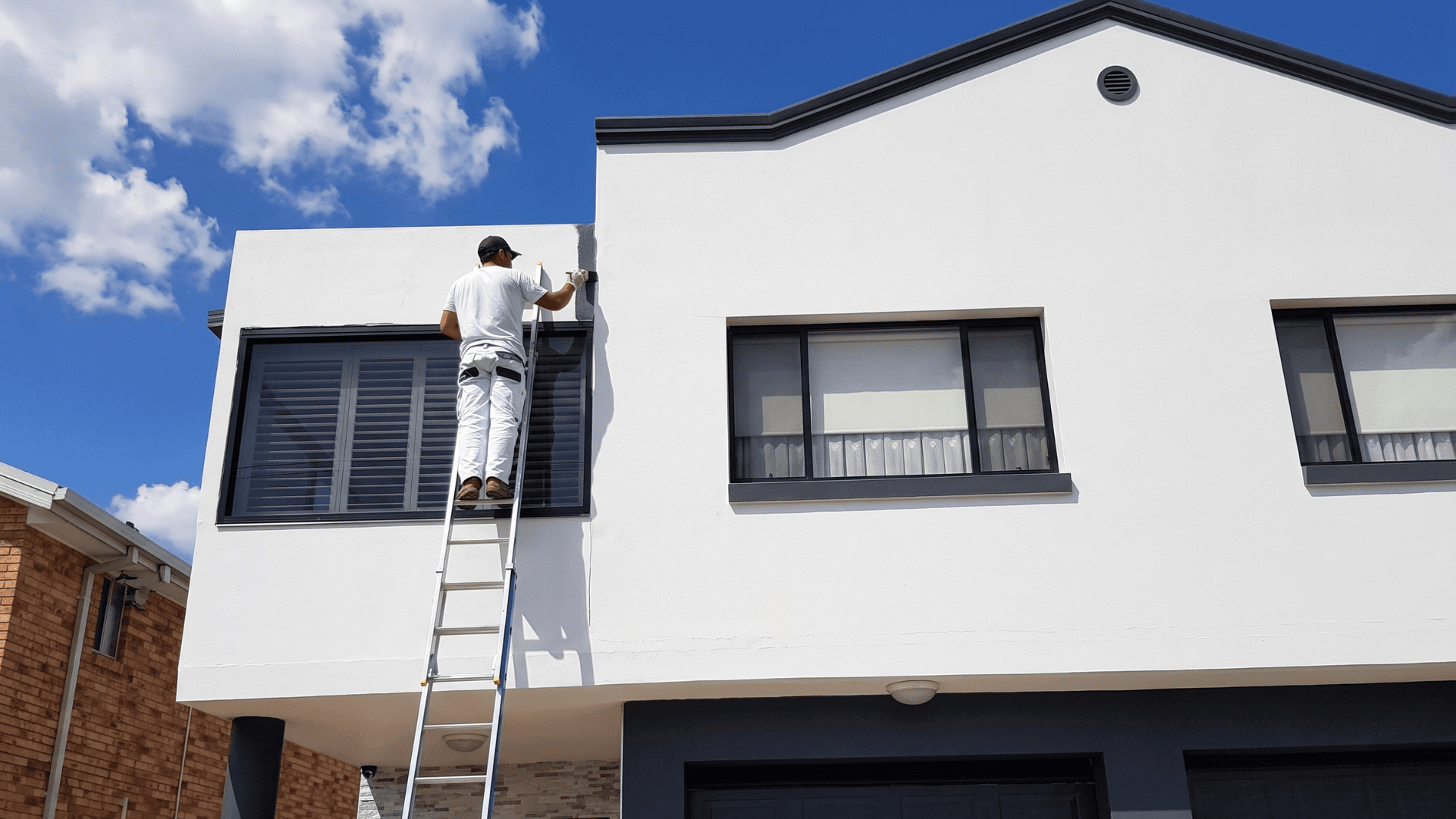 Previously painted render being repainted with fresh exterior coating