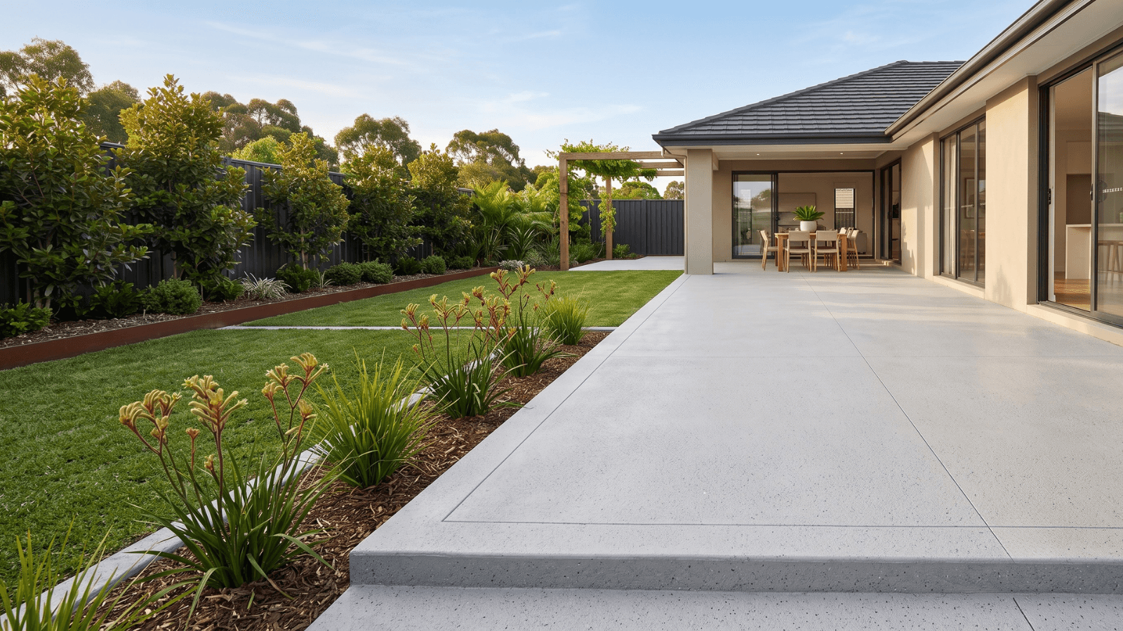 Concrete patio area with a clean coated surface finish