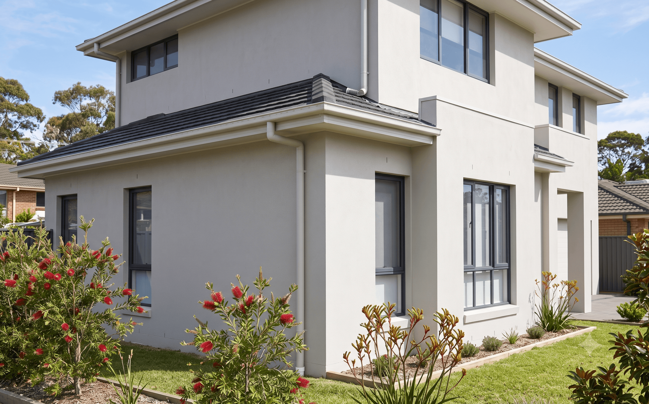 Freshly painted light render exterior on a Sydney residential home